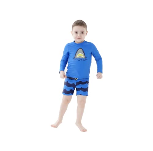 Outdoor Boys Swimwear Rash Guard Shirts Body SuitUPF 50+ Sunsuits UV Protección Solar Sets de Trajes de baño 2 Piezas Set Camisa de Manga Larga y Shorts Tiburón Design para 3 a 4 años Cover