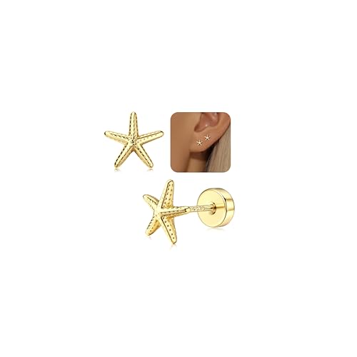 ADRAMATA Pendientes Mujer Plata de Ley 925 Hipoalergénico Delicados de Estrella de Mar/Arco/Cruz Pendiente para Cartílago Hélix Piercing Mejores Regalos para Mujer Niña Plata Oro