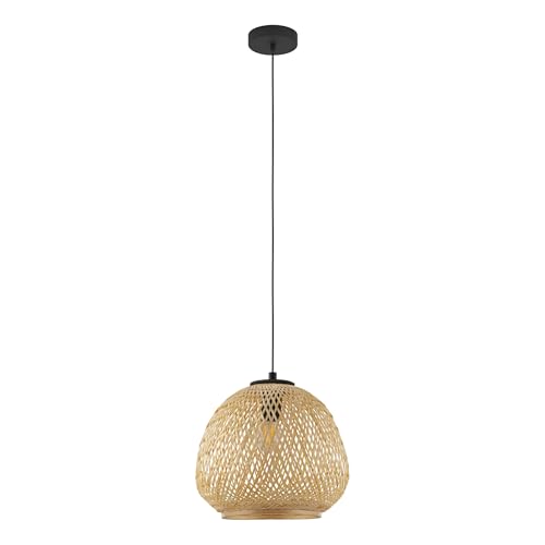 Eglo Suspension luminaire Dembleby, lustre suspendu vintage, nature et bohème, lampe osier en bois tressé pour salon et salle à manger, brun clair, douille...