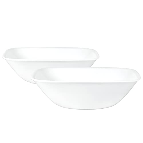 Corelle Vitrelle 1-Qt Serving Bowl, Large Serving Bowl, Triple Layer Glass, Crack And Chip Resistant, Square Serving Trays, (Pack Of 2) White #TOP3