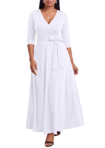 Image of FANDEE Plus Size Maxi Dress for Women Casual Summer Sundress V-Neck 3 /4 Sleeve