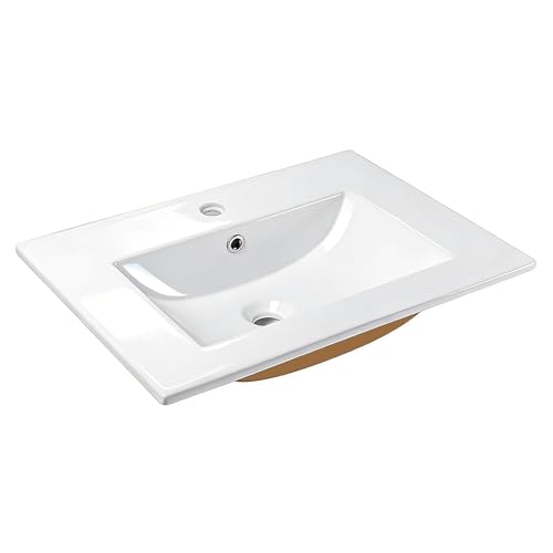 NUESTRA VIDA Vasque À Encastrer Lavabo Céramique Encastré, Lavabo de Salle de Bain, Rectangulaire, Blanc Brillant, 61 x 46 x 16 cm