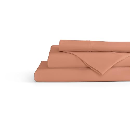Image of Linen Home 100% Cotton Percale Sheets Twin Size, Tera Clay, Deep Pocket, 3 Pieces Set- 1 Flat, 1 Fitted and 1 Pillowcase, Crisp Cool and Strong Long Staple Bed Linen