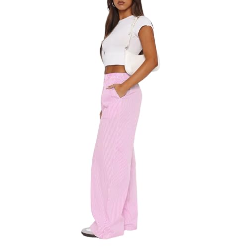 Y2K Striped Lounge Pants for Women Elastic Waist Loose Fit Pinstripe Pants Going Out Pants Streetwear4