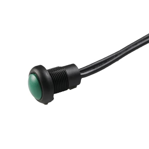 Interrupteur momentané vert 12mm IP67 avec câbles de 160mm pour montage sur panneau