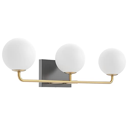 Image of Tipace Mid Century Modern Gold 3-Lights Vanity Light Fixtures with Milky White Glass Ball Shades Industrial Vanity Lighting Over Mirror Wall Sconces for Bathroom Dressing Table Bedroom(Exclude Bulb)