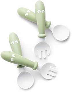 BABYBJORN Baby Spoon and Fork, 4 pcs, Powder Green