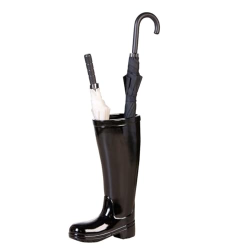 Casablanca Deko Gummistiefel Schirmständer aus Keramik mit Wasserauffangschale - Regenschirmständer schwarz - Höhe 45 cm