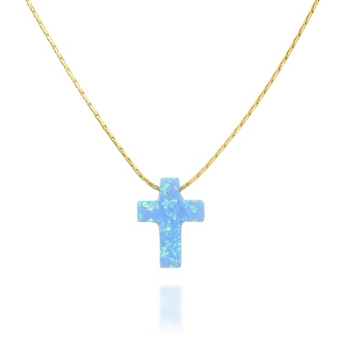 Tooliks Blue Opal Cross Necklace