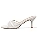 Eteridrey White Heeded Sandals Mesh Kitten Heels Square Open Toe Mule Heels Comfortable Low Heel for Wedding