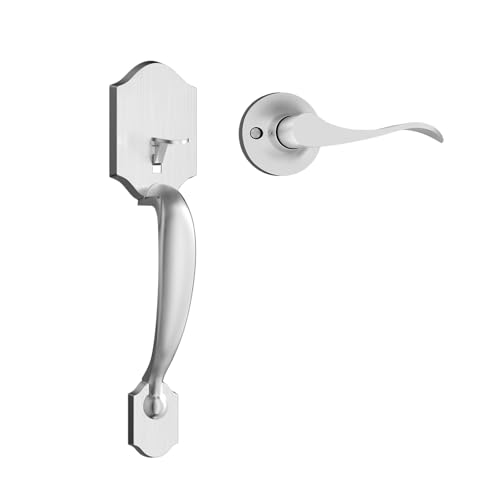 Image of Haidms Brushed Nickel Front Door Handle No Lock, Exterior Door Handleset with Reversible Handle Lever, Keyless Single Cylinder Entry Door Handle with Lower Half Lever for Left and Right Hand Door
