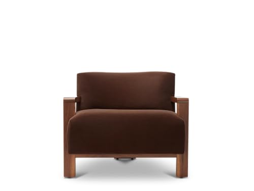 Image of Lakdi The Furniture Mid-Century Modern Accent Armchair with Walnut Wood Frame & Deep Brown Fabric Lounge Sofa Chair for Living Room | 5 Years Warranty | Free Assembly - 15185191
