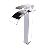 Kadelg Hoch Wasserhahn Wasserfall Bad,Einhebelmischer Bad,Hoch Waschtischarmatur Wasserfall Wasserhahn Chrom,Einhebelmischer Keramikventil Waschtischmischer fürs bad