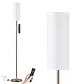 Ambimall 64'' Floor Lamps for Living Room with Remote Control and Stepless Dimmable Colors Temperature & Brightness, 9W Bulb Included(White Lampshade & Brown Pole)