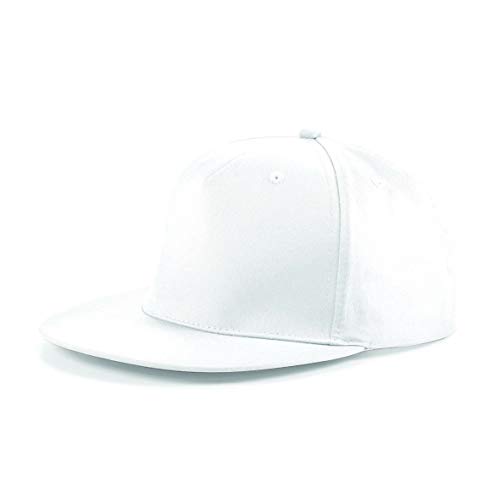Image of MKR Snapback Flat Peak Cap Baseball Hat 5 Panel 100% Cotton - White