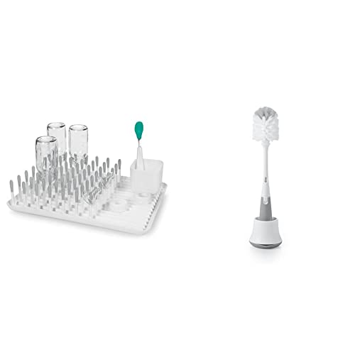 Image of OXO Tot Bottle Drying Rack, Gray, 1 Count (Pack of 1) & Tot Bottle Brush with Nipple Cleaner and Stand - Gray