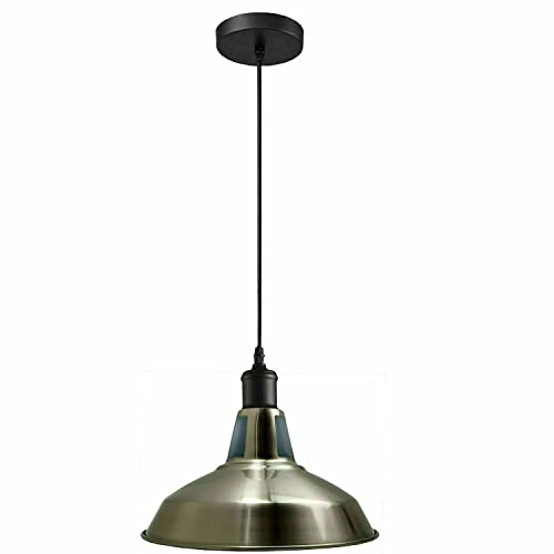 LEDSone Industrial Vintage E27 One Head Ceiling Hanging Adjustable Pendant Lamp with Satin Nickel Barn Slotted Light Shades for Kitchen Restaurant Bar Balcony