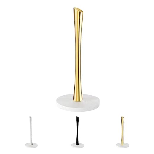 Marble Paper Towel Holder Gold, Standing Kitchen Paper Towel Holder Roll Holder- for Kitchen Bathroom Countertop, Standard Paper Towel Holder (with Marble Base)…