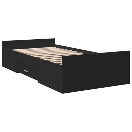 vidaXL Bettgestell, Bett mit Schubladen, Bettrahmen mit Sperrholzlatten, Einzelbett für Schlafzimmer, Schubladenbett, Schwarz 75x190cm Holzwerkstoff