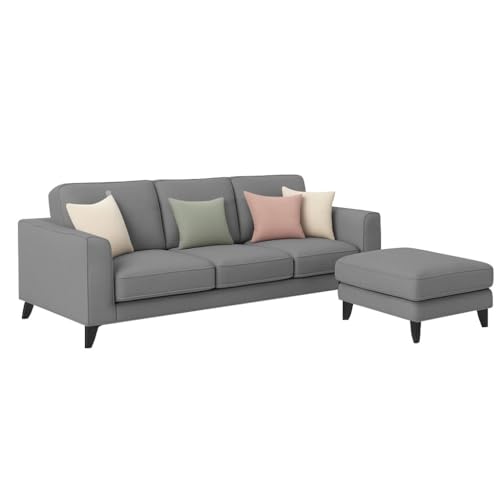 Image of Casaliving Grayon 3 Seater Convertible Sofa Set for Living Room, 3 Seater & Ottoman Modular Sectional Couch for Small Space (Dark Grey Colour) Fabric