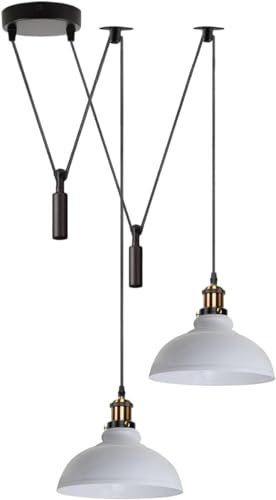 Image of DC VOLTAGE Retro 2 Head Spider Pendant Light White Metal Finish 29 cm Width Curvy Shape Shade Comes with 2 x 200 cm Adjustable Cables Perfect for Living Room Cafés Bar Offices