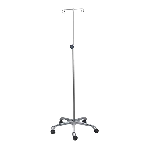 MediChoice Rolling IV Pole Rolling Wheels Premium 4 Hook - 5 Leg Chrome Plated 45 lbs Load Capacity Portable for at Home Travel Keeps Lines Organized Adjustable IVCR1012