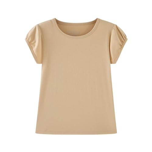 Image of Huata Girls Short Puff Sleeve Tee Basic T-Shirt 2 Packs Crewneck