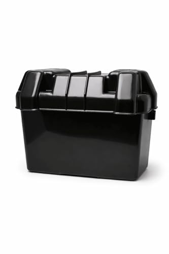 NewMarine Batteriebox Medium, Polypropylen, Schwarz, 288x208x260 mm, Marine Batteriekasten mit Haltegurt