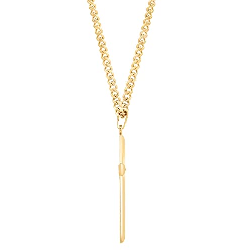 Men's Gold Filled Christian/Catholic Large Cross Pendant Necklace, Masculine & Big Gold-Filled Cross Shaped Pendant, 24" (Inch) Stainless Steel Curb Chain Necklace With Spring Ring Clasp, Male Cross2