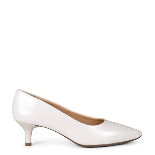 miMaO Zapatos de Novia Mujer en Piel con tacón Kitten Blanco Nácar Charol, EU 40