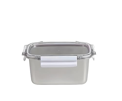 THGILNUS Caja de acero inoxidable 304 grueso, caja de almuerzo sellada para frutas y yogur, diseño a prueba de derrames, tapa descendente, apta para lavavajillas/horno/microondas (1300ml)