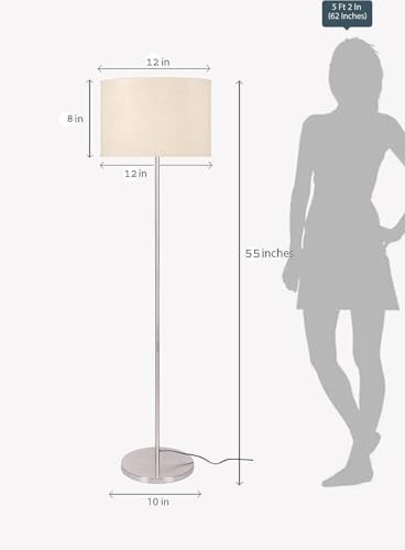 Image of ILLUMINE Furniture Silver Floor Lamp Standing Modern Lamp Shade for Living Room Corner, Home, Hotel, Office 12 Inches, 4Ft Height (Silver Beige)