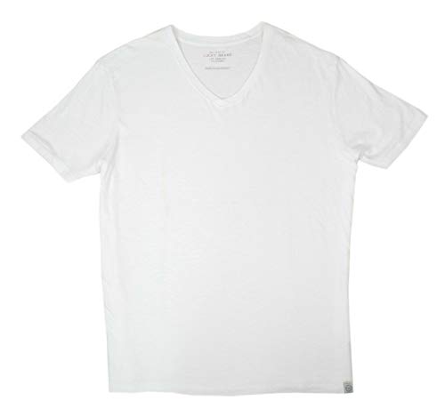 Lucky Brand V-Neck 100% Cotton T-Shirt Short Sleeves, White (30 X 29L)