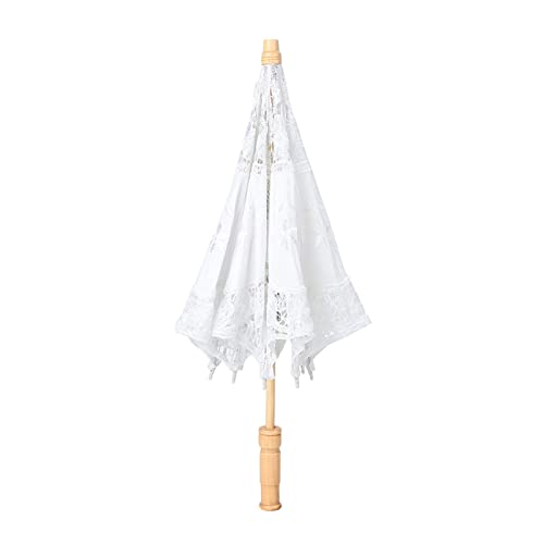 Lwuey Spitzenschirm Weiß, 53cm Hochzeits Schirm Kleine Spitze Brautschirm Mini Sonnenschirm Blumenschirm Stockschirm Party Fotografie Dekoration Requisiten Geschenk Bühnen Aufführung(Large-Weiss)