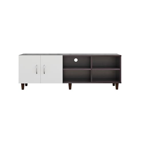 Image of VIKI Modern TV Unit for Living Room | Engineered Wood TV Cabinet with 2 Door Storage & 2 Open Shelves, Entertainment Unit, 140W x 48H x 40D cm | DIY | 1 Year Warranty (Wenge & White)