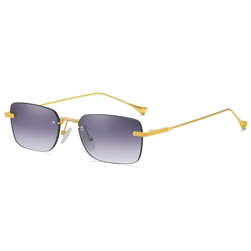 SHEEN KELLY Retro Rimless Sonnenbrille für Männer Frauen Unruhrin-dünne Rahmen Rechteckige Sonnenbrille UV-Portion Sonnenbrillen