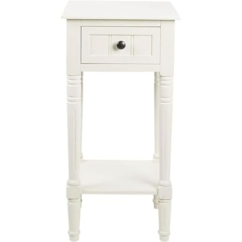 Decor Therapy Storage, Traditional Style, Narrow End, Sturdy, Wood-(28" x 14" x 14") Simplify Side Accent Table, 14 in W x 14 in D x 28 in H, Antique White Cover