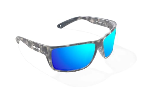 Bajio Bales Beach Gray Rock Matte Blue Mirror Glass Polarized Sunglasses – Large Fit Full Wrap – Vented Sides & Rubber Grip