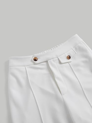 SECOLI Women's Straight Wide Leg Trousers Pants White Casual High Waist Straight Leg Pants3