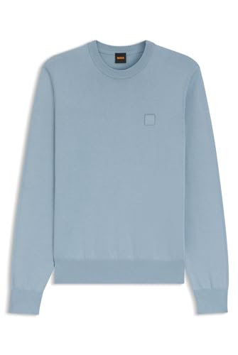 BOSS Men's Kanovano S Knitted Cotton and Cashmere Pullover with Logo Label, Light/Pastel Blue 458, XL