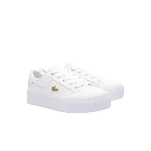 Lacoste Women's Ziane Platform Sneaker, White/Gold, 5.5