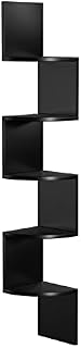 VASAGLE 5-Tier Wall-Mounted Corner Shelf, Wooden Display Shelf, for Kitchen, Bedroom, Living Room, Study, Black LBC20BK