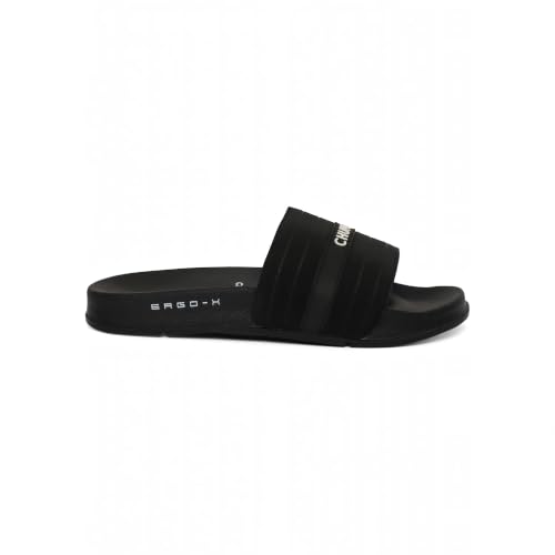 Image of CHUPPS Stitch Black & Black Drift Orthopedic Slippers | Soft Footpharma Footbed | Breathable Ventilation Holes | Lightweight Flip Flops | Anti-Skid Chappals for Everyday For Womens