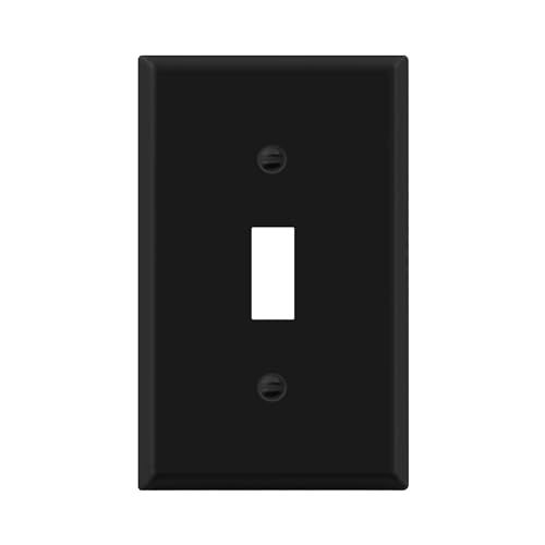 Image of ENERLITES Toggle Light Switch Metal Cover Plate, Wall Plate, Corrosion Resistant, Standard Size 1-Gang 4.50 inch x 2.76 inch, Powder Coated Stamped Steel, 7711-BM, Black Matte | Fits standard toggle switches; Rust-proof stamped steel; Smooth matte finish; Standard 1-gang; 7711-BM