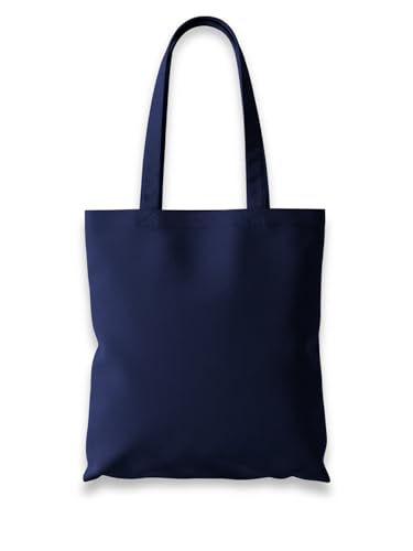 Wonky Line Bolsa de Tela 100% Algodón 38x42cm con Asas Largas 70cm | Tote Bag Reutilizable y Lavable para Compras, Universidad, Trabajo y Uso Diario | 13 Colores - Azul Marino
