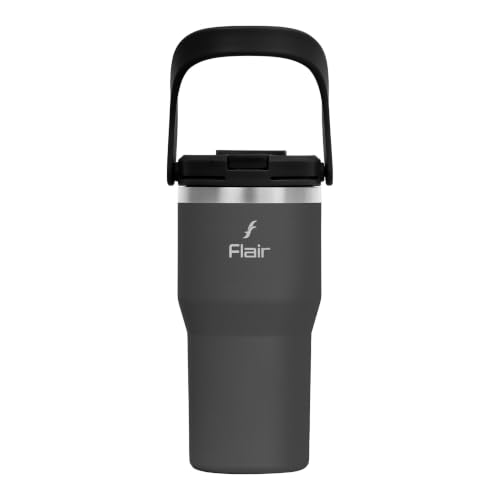 Image of FLAIR Rage Vacuum Insulated Coffee Tumbler 500 ml Black | 2-in-1 Lid (Straw & Sip)| 304 Double Wall Stainless Steel | Leak-Proof Lid | Hot & Cold Travel Mug with Handle | BPA-Free