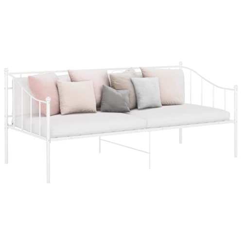 Kaloriko Sofá cama, marco de cama, metal blanco, cama individual de 90 x 200 cm, cama resistente para habitación de invitados, mueble de dormitorio que ahorra espacio