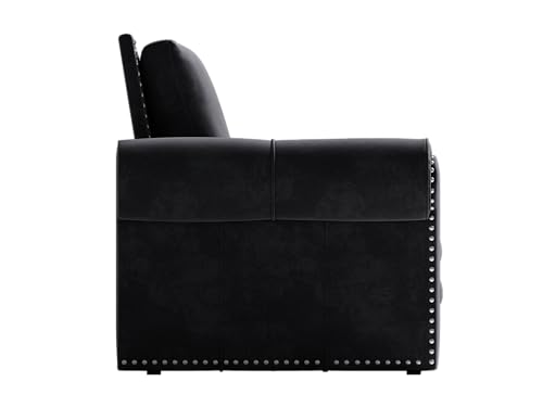 Image of Eafurn 93.7 inch King Size Pull Out Sofa Bed, 3-in-1 Convertible Sleeper Sofa Couch Bed with Nailhead Decor and Rolled Arms, Velvet Oversized Chesterfield Loveseat Chaise Lounge