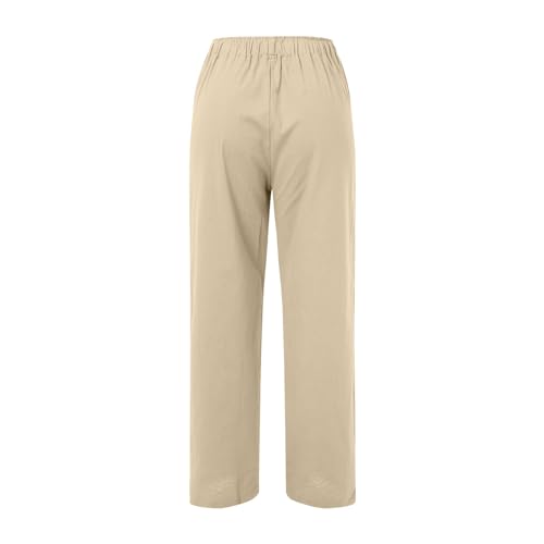 Linen Trousers Womens Summer Palazzo Trousers for Women UK Elastic High Waist Drawstring Beach Pants with Pockets Ladies Loose Fit Wide Leg Black Trouser - Image 5