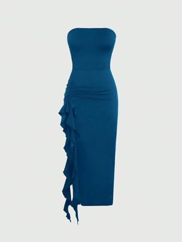 Womens Solid Elegant Ruched Bandeau Dress Party Maxi Outfit Sleeveless Long Dresses for Women2